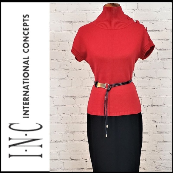 INC International Concepts Sweaters - INC Silk/Angora Short Sleeve Turtleneck Sweater M